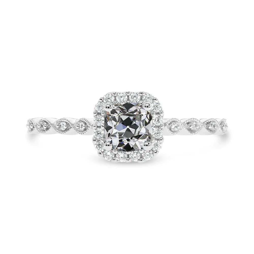 Cushion Old Mine Cut Real Diamond Halo Ring 3.50 Carats 14K Gold