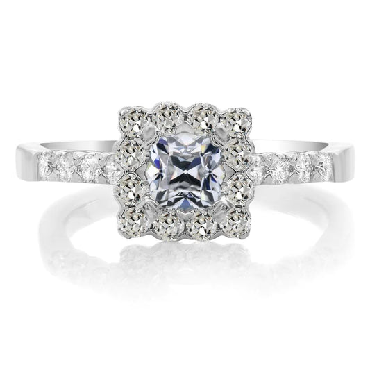 Cushion Old Mine Cut Real Diamond Halo Ring Flower Style 6.50 Carats