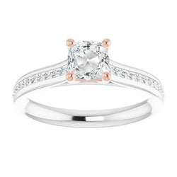 14 Karat Two Tone Gold Fine Diamond Solitaire Ring with Accents