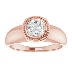 Cushion Old Miner Natural Earth Mined Diamond Solitaire Ring Bezel Beaded Style 2 Carats