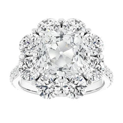 Cushion Old Miner Natural Diamond Halo Ring Flower Style 19.50 Carats