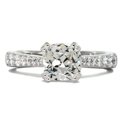 Cushion Old Miner Natural Earth Mined Diamond Ring Double Prong Tapered Shank 7 Carats