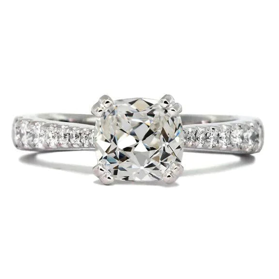 Cushion Old Miner Natural Diamond Ring Double Prong Tapered Shank 7 Carats