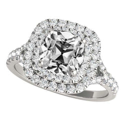 Cushion Old Miner Real Natural Earth Mined Diamond Double Halo Ring Split Shank 9.50 Carats