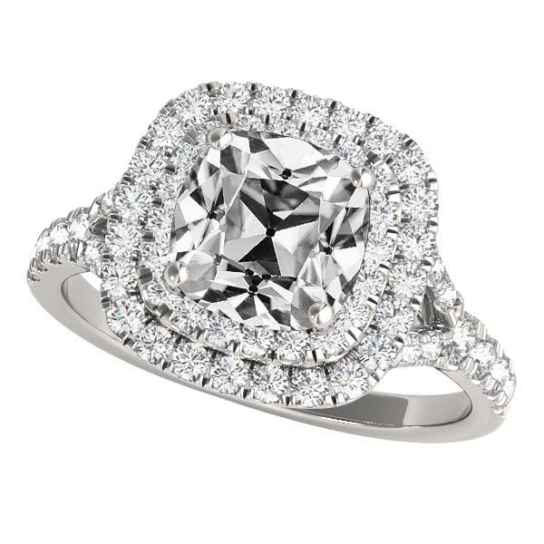 Cushion Old Miner Real Diamond Double Halo Ring Split Shank 9.50 Carats