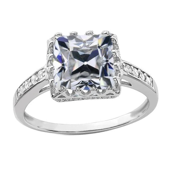 Cushion Old Miner Real Diamond Lady’s Wedding Ring 4 Carats 14K Gold