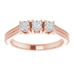 Cushion Old Miner Real Natural Earth Mined Diamond Ring 3 Stone Beaded Style 4.50 Carats Gold