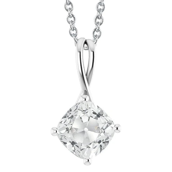 Cushion Old Miner Solitaire Natural Diamond Pendant 5 Carats Slide Chain