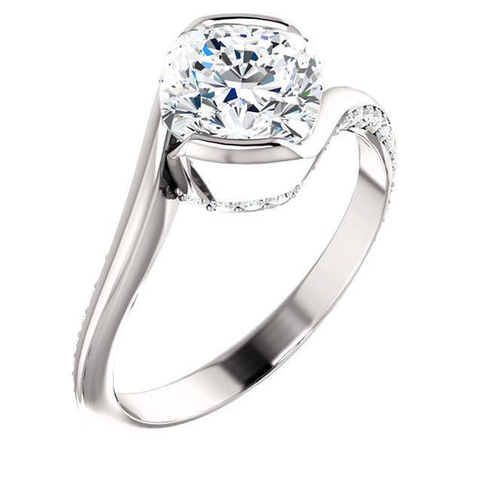 Cushion Real Diamond Engagement Anniversary Ring 1.91 Carat White Gold 14K