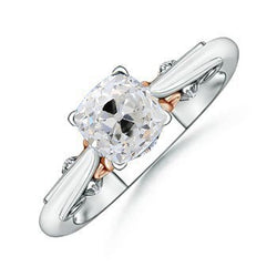 Cushion Real Diamond Old Miner Ring Solitaire 1.50 Carats Filigree Two Tone