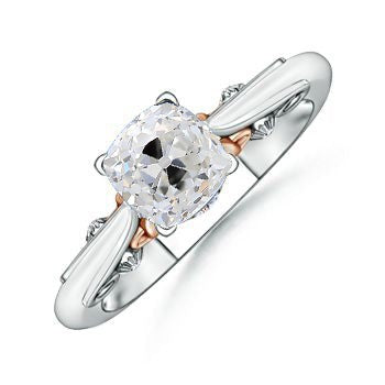 Cushion Real Diamond Old Miner Ring Solitaire 1.50 Carats Filigree Two Tone - Solitaire Ring-harrychadent.ca