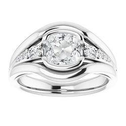 Cushion Real Old Cut Diamond Ring Half Bezel Split Shank 4.25 Carats