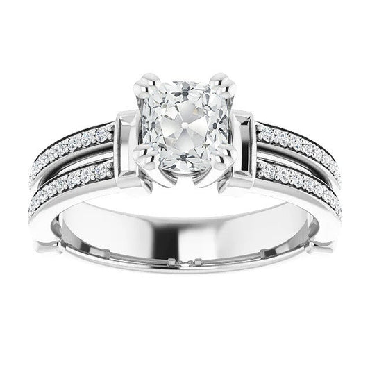 Cushion Real Old Mine Cut Diamond Ring Double Prong Channel Set 5.25 Carats