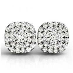 Cushion Round Center Real Natural Earth Mined Diamond Halo Stud Earrings 2.60 Carat WG 14K