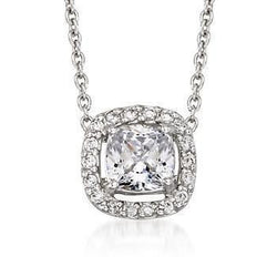 Cushion Round Real Natural Earth Mined Diamond Halo Necklace Pendant 2.25 Carat White Gold 14K