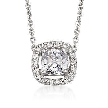 Cushion Round Real Diamond Halo Necklace Pendant 2.25 Carat White Gold 14K - Pendant-harrychadent.ca