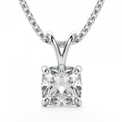 Cushion Solitaire Real Diamond Pendant Necklace 2.75 Carats White Gold 14K