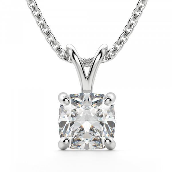 Cushion Solitaire Real Diamond Pendant Necklace 2.75 Carats White Gold 14K