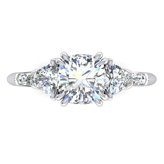 Cushion Genuine Diamond Engagement Ring 3 Carats Trillion Cut White Gold 14K
