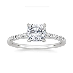 Cushion & Round 3.40 Carats Real Natural Earth Mined Diamond Engagement Ring White Gold 14K