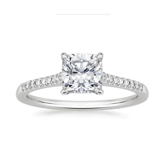 Cushion & Round 3.40 Carats Real Diamond Engagement Ring White Gold 14K