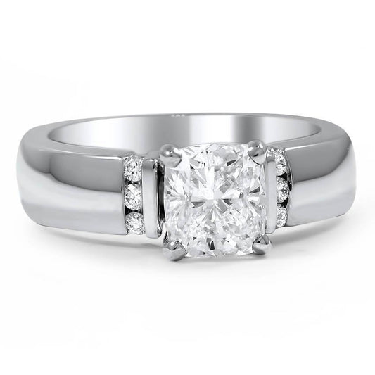 Cushion & Round Cut Real 2.80 Carats Diamond Accented Ring White Gold 14K - Solitaire Ring with Accents-harrychadent.ca