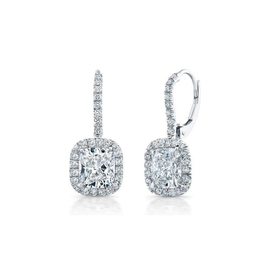 Cushion & Round Cut Real Diamond Dangle Earrings 3.10 Carat White Gold 14K - Dangle Earrings-harrychadent.ca