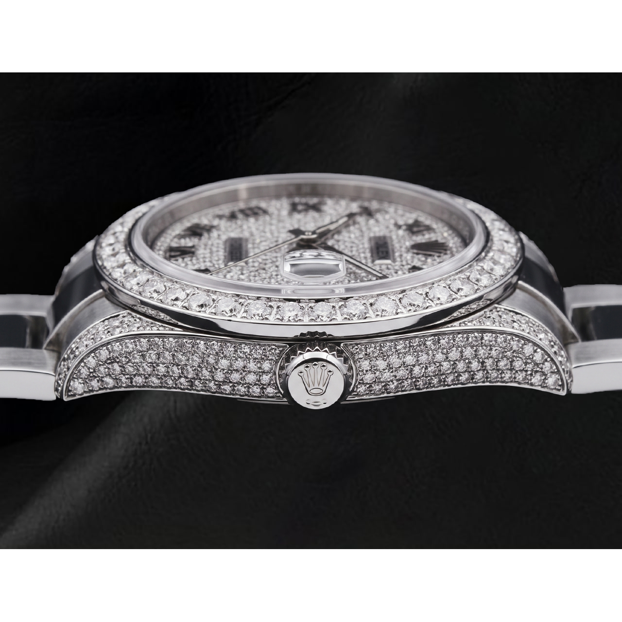Custom Diamond Dial & Bezel Rolex Watch Datejust Ladies Bracelet Ss