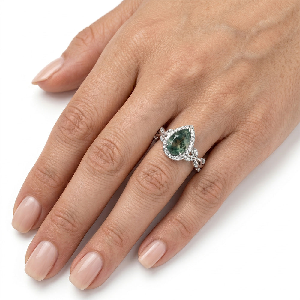 Custom VVS Moss Agate Precious Stone Ring – 3 ct 14 Karat White