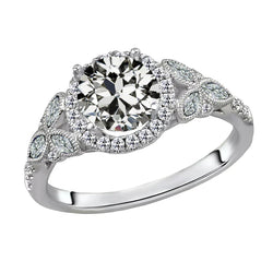 Halo Setting Ring 14K White Gold – Diamond Old Mine Cut 2 ct