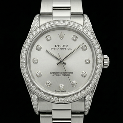Custom Diamond Bezel Rolex Midsize No Date 31 Mm Watch Ss