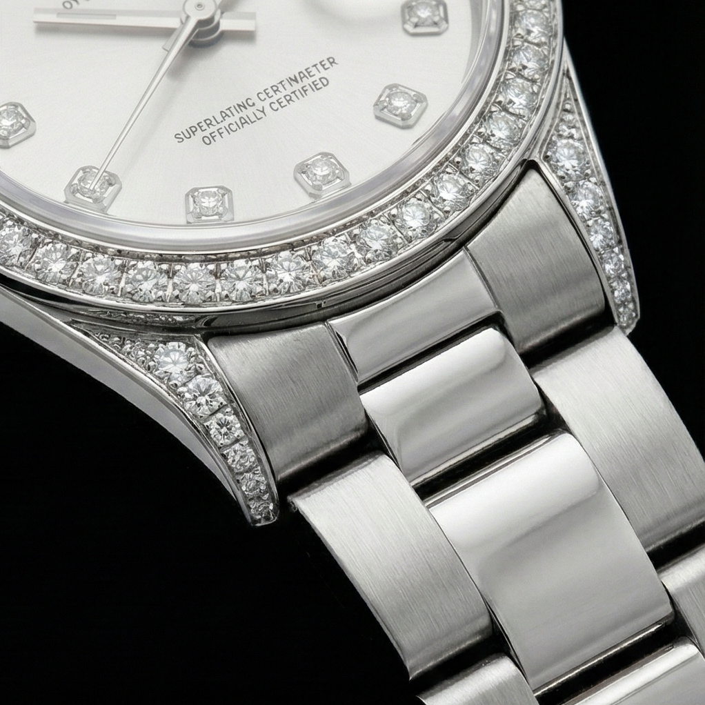 Custom Diamond Bezel Rolex Midsize No Date 31 Mm Watch Ss
