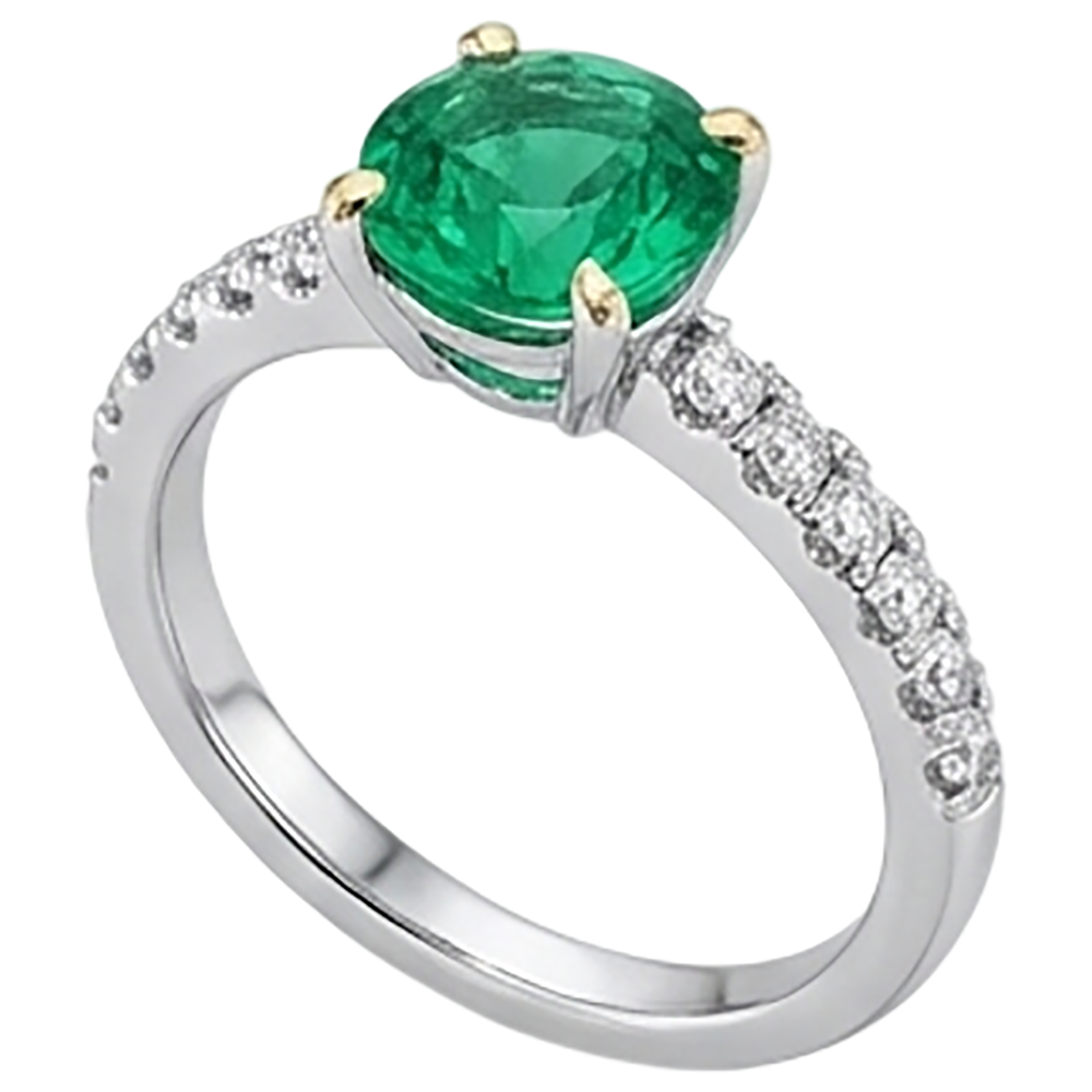 Round Brilliant Emerald ring in 14 Karat Two Tone Gold – side view