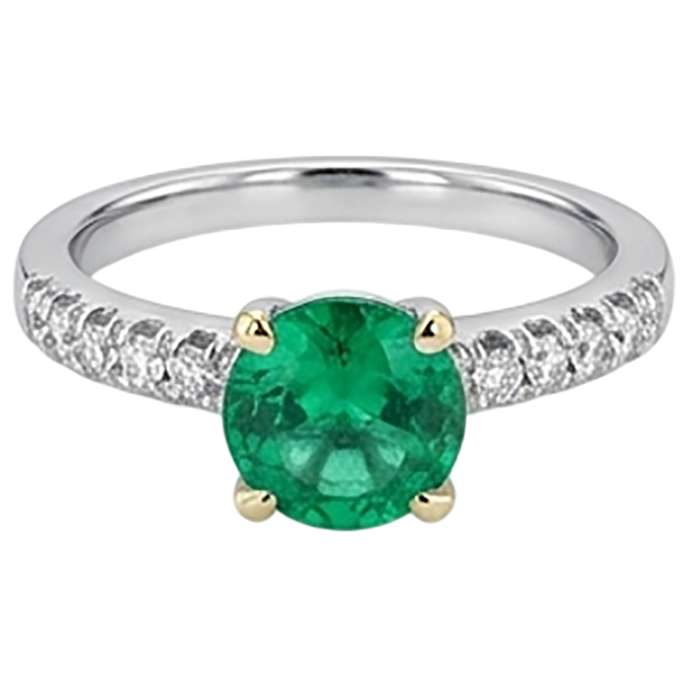 Gemstone Ring 14 Karat Two Tone Gold with Emerald – front view