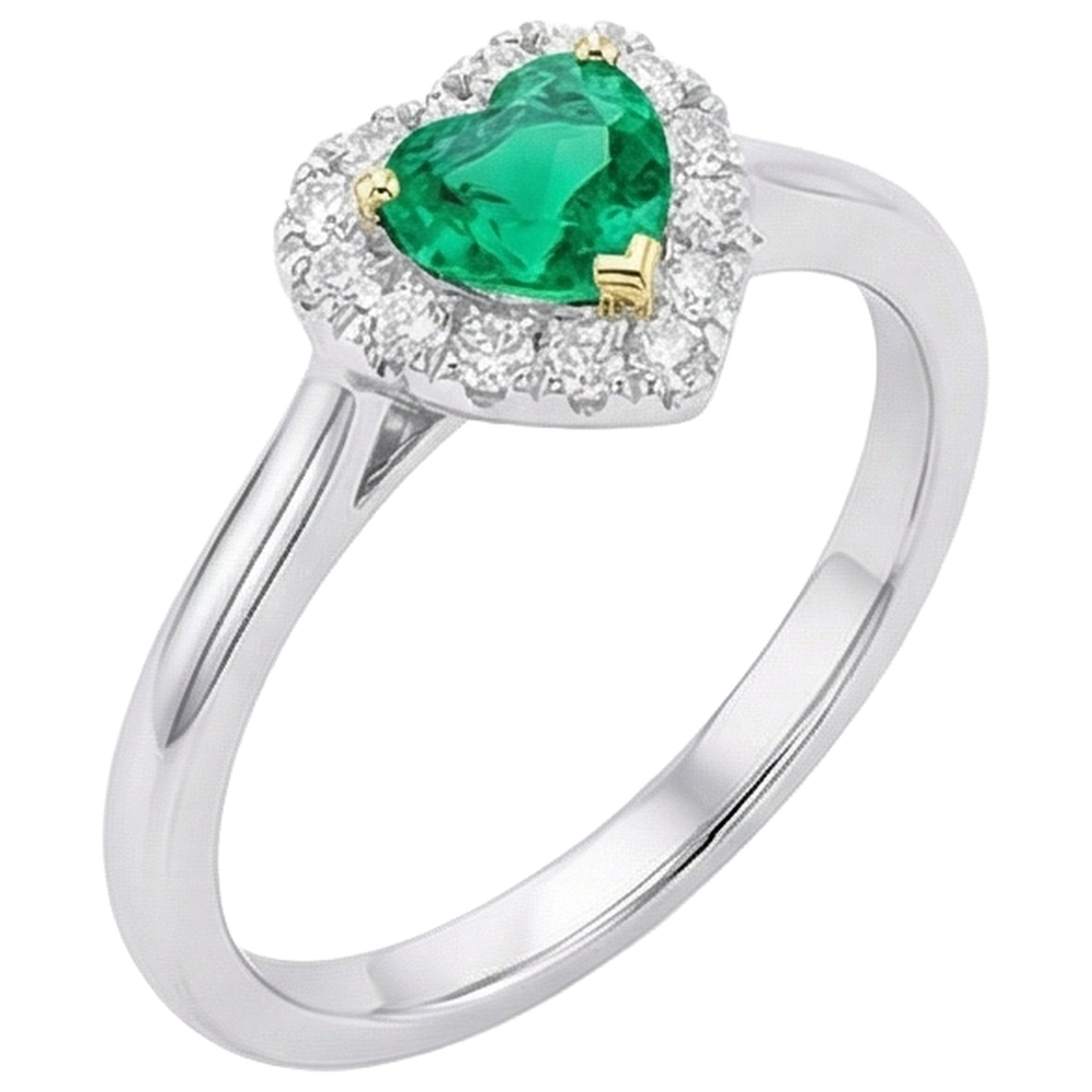 Heart Shape Colombian Emerald ring in 14K Two Tone Gold – front view