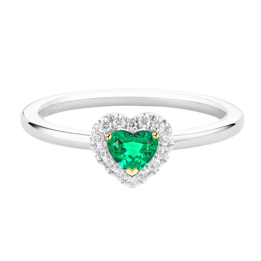 Heart Shape Colombian Emerald ring in 14K Two Tone Gold – main view