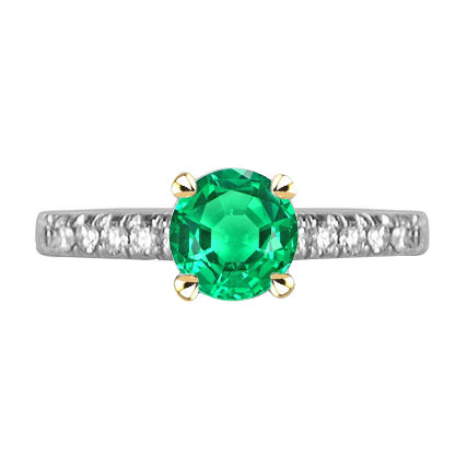 Emerald Round Brilliant Gemstone Ring in 14 Karat Two Tone Gold – main view