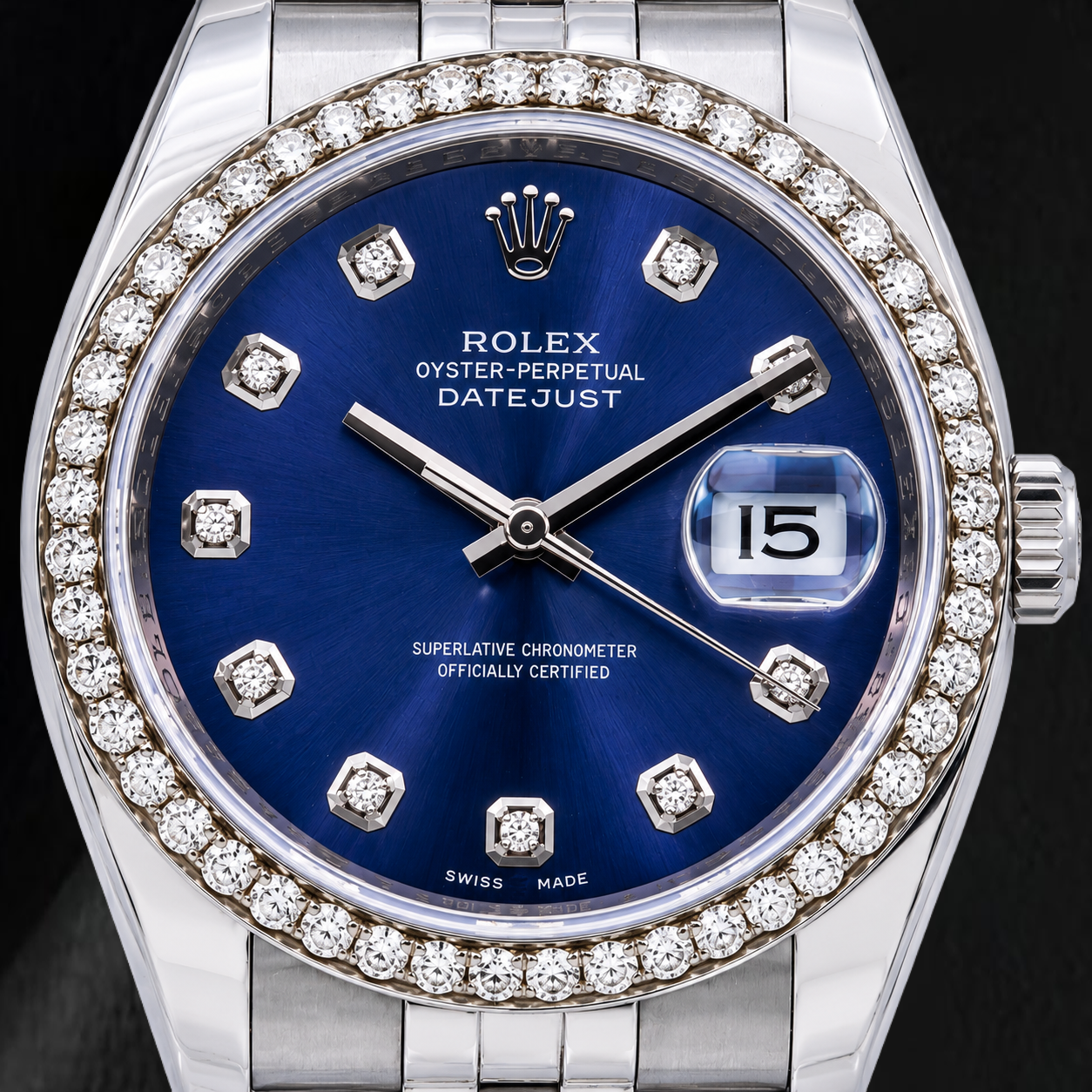 Rolex 16200 Datejust  36mm Blue Diamond Dial Stainless Steel Watch