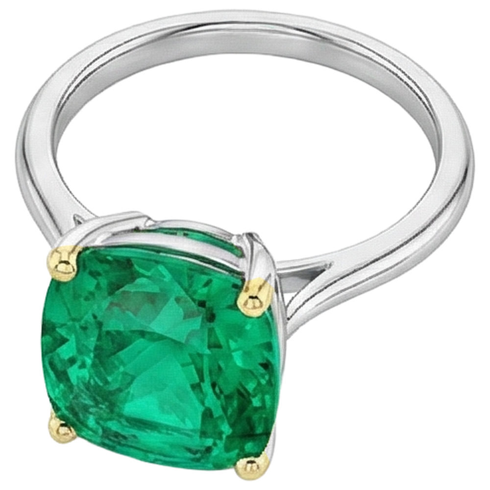Cushion Cut Emerald ring in 14K Two Tone Gold – side view
