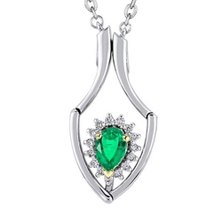 Gemstone Pendant 14 Karat Two Tone Gold – Emerald Pear Shape 1 ct