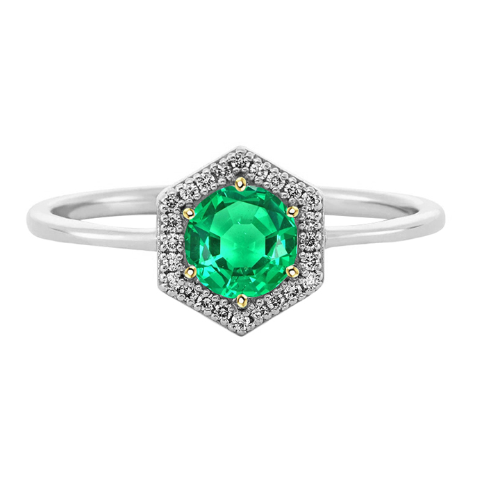 Fine Emerald Colored Stone Ring 2-ct Two-Tone 14K Gold – main view