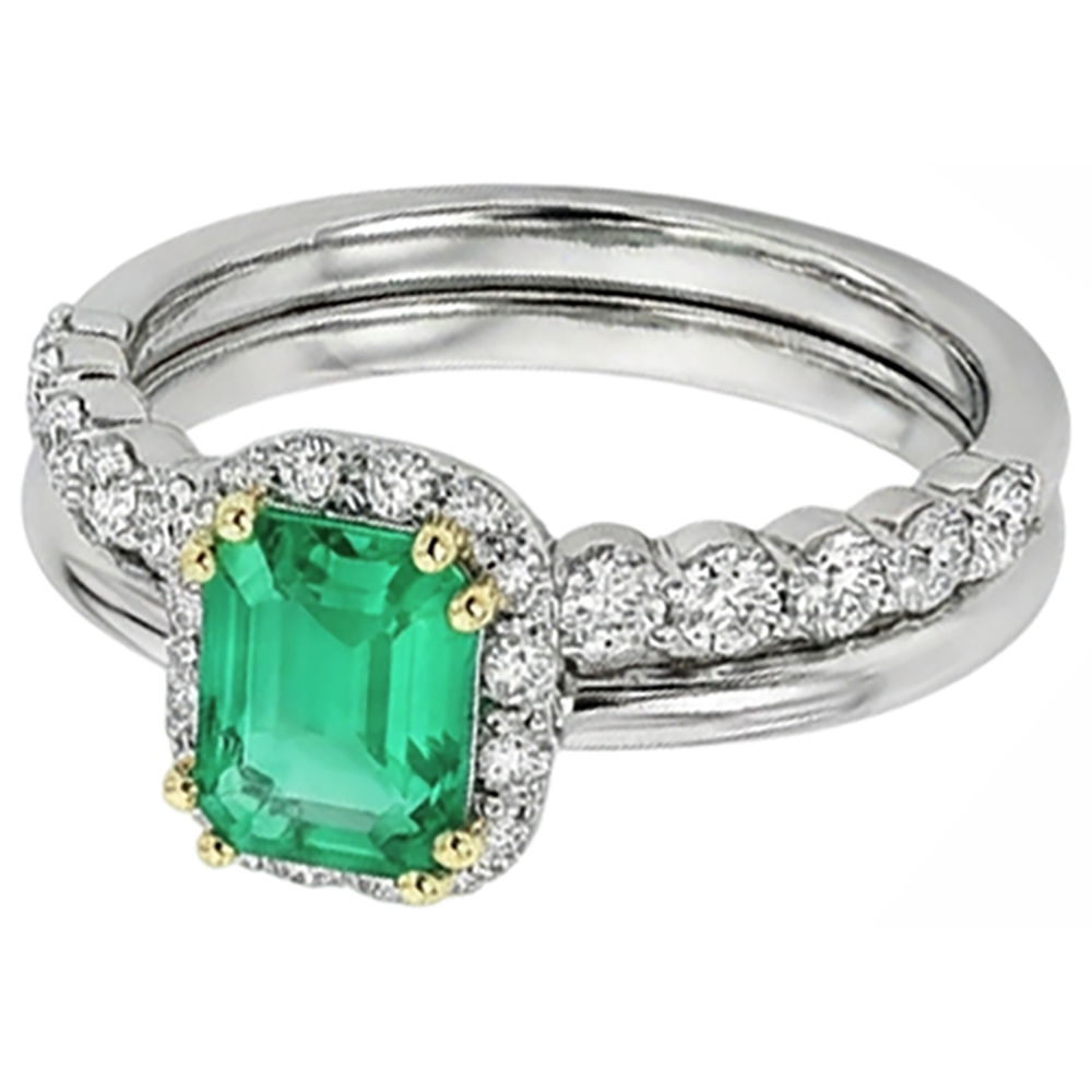 Emerald Precious Stone Ring 2-ct 14 Karat Two Tone Gold – angle view