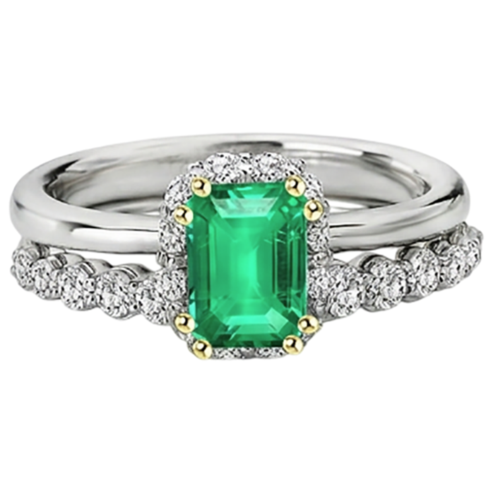 Emerald Precious Stone Ring 2-ct 14 Karat Two Tone Gold – profile view