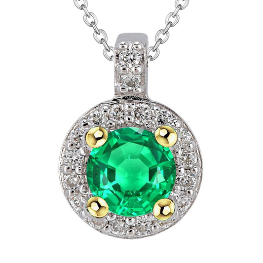 Natural Emerald Stone Pendant Necklace 3 ct 14 Karat Two Tone Gold – main view