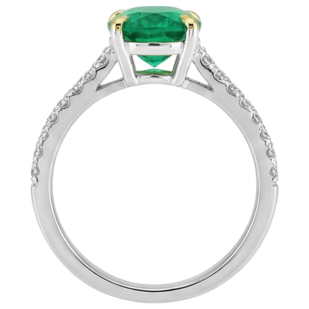Oval Cut Emerald ring in Two-Tone 14K Gold – back view