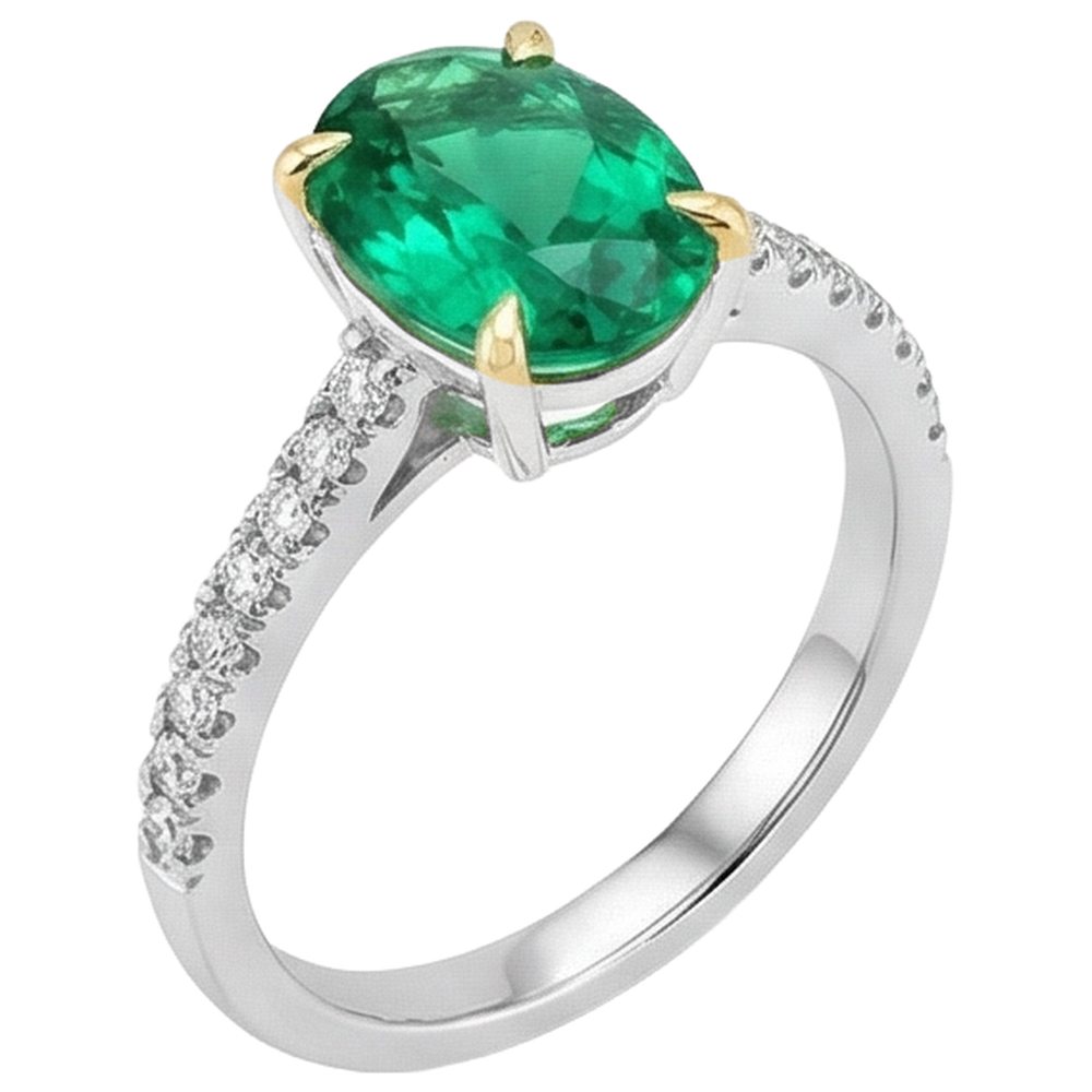 Genuine Emerald Precious Stone Ring 1.50 ct Two-Tone 14K Gold – side view