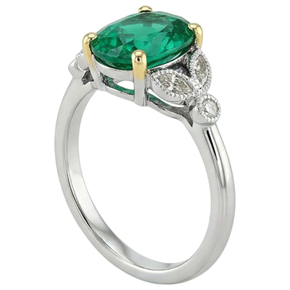 Fine Emerald Precious Stone Ring 2-ct Two-Tone 14K Gold – angle view