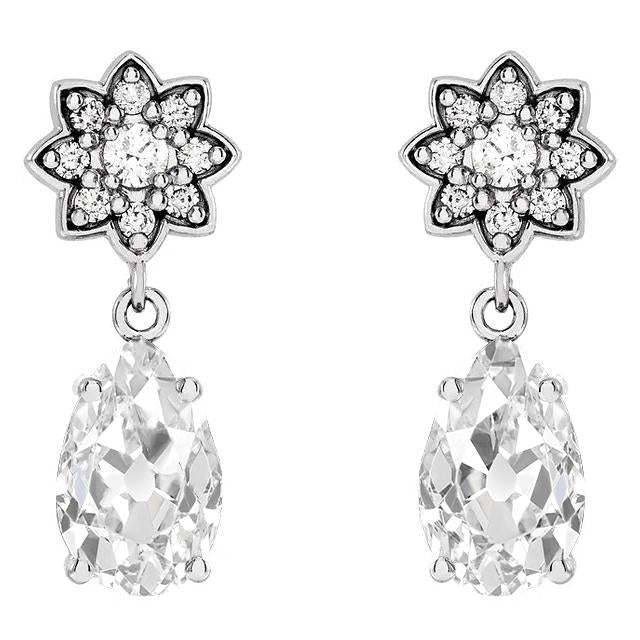 Dangle Earrings Pear Old Miner & Round Real Diamonds 7.50 Ct. Star Style