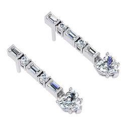 Dangle Heart Baguette Genuine Diamond Earrings