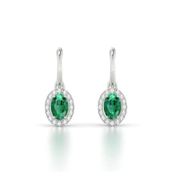 Dangle Hoop Earrings 7.80 Carats Green Emerald & Natural Earth Mined Diamond White Gold 14K